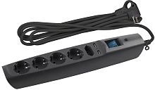 Сетевой фильтр с заземлением ЭРА SFU-5es-2m-B 5-м+2USB тип A+A 2,0м 10А 2200В черный картинка 